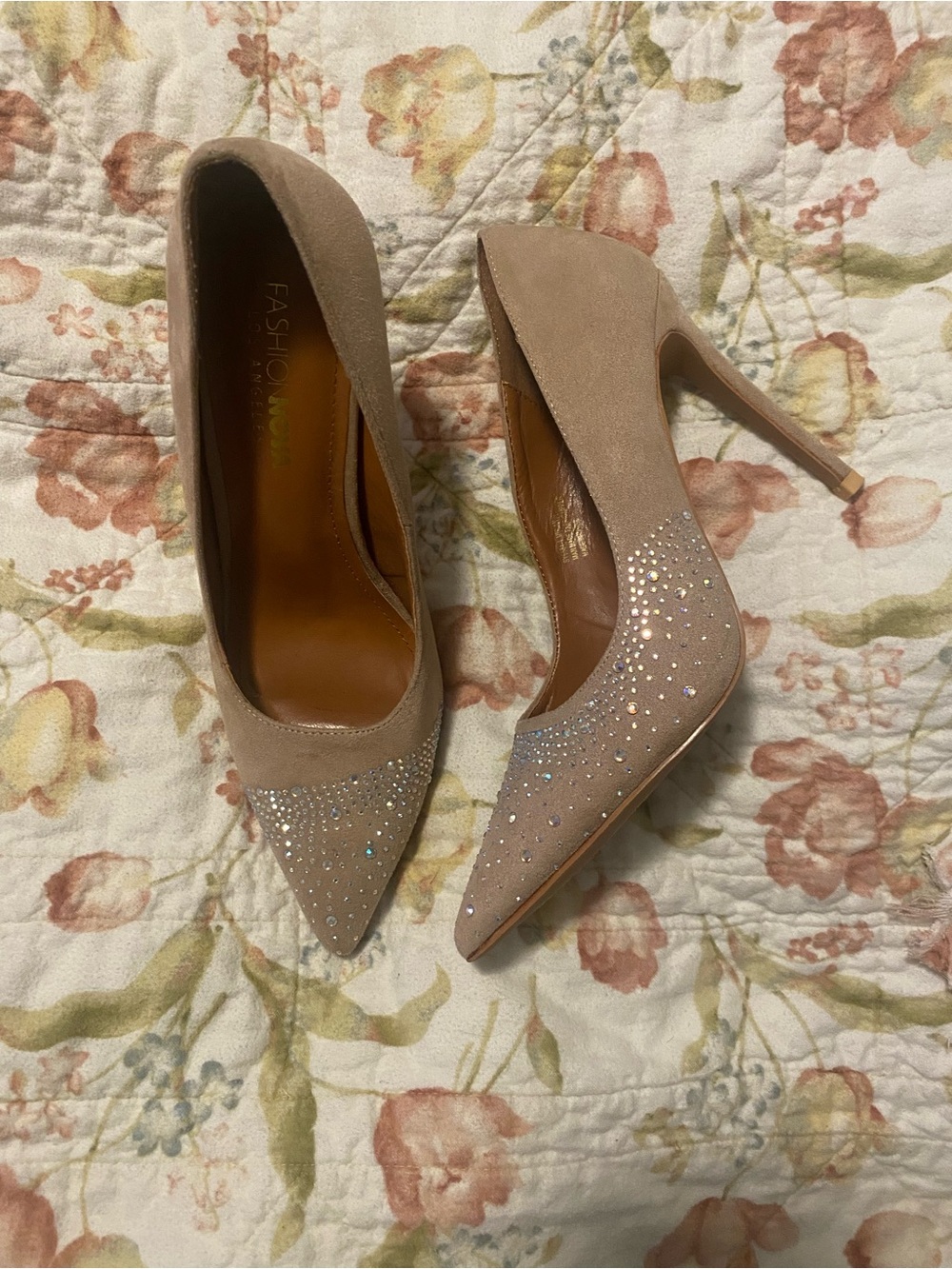 Nude Suede Rhinestone 4” Stiletto Pumps